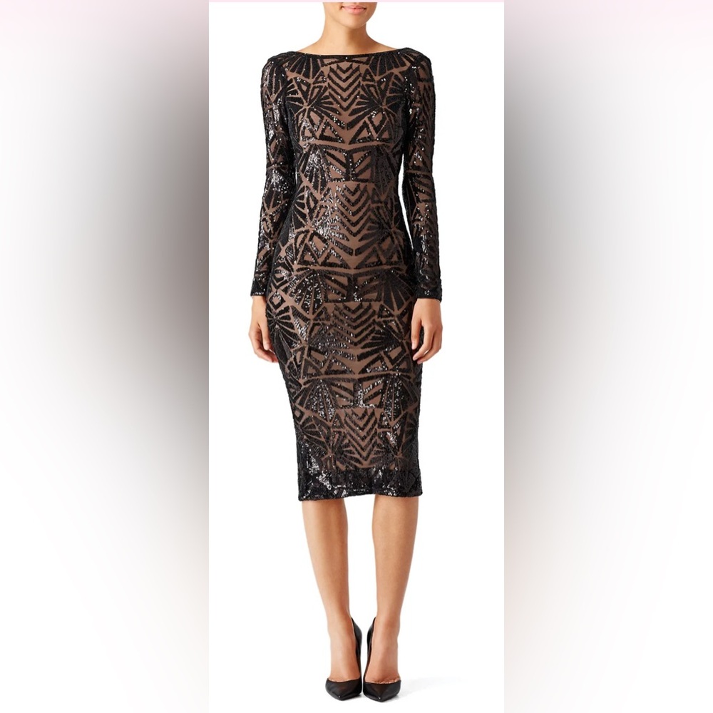 Dress the Population Black Sequin Long Sleeve Dress